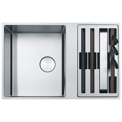 Franke: Évier à une cuve avec compartiment à accessoires réversible, Box Center BWX 220-41-27 127.0579.559, finition acie