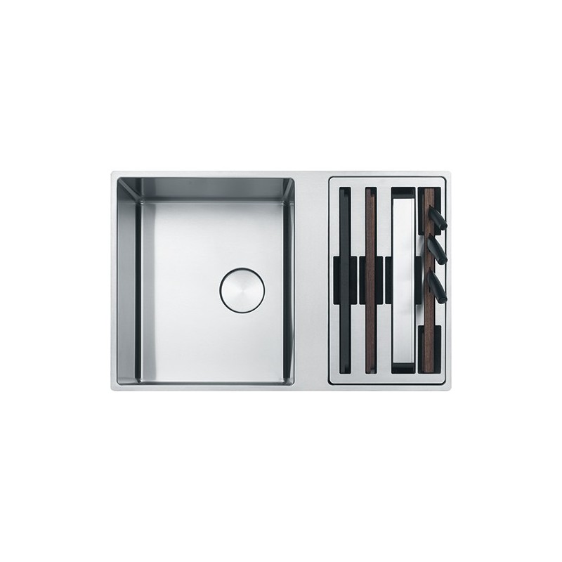  Franke Évier simple avec compartiment pour accessoires réversible Box Center BWX 220-41-27 127.0579.559 finition acier inox