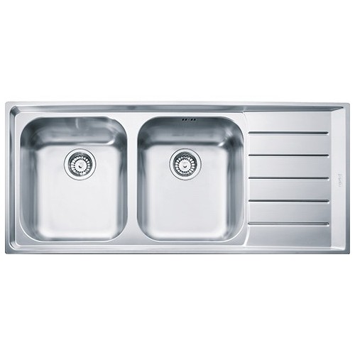 Franke: Évier double bac Neptune NEX 221 127.0059.718 avec égouttoir à droite, finition inox satiné, 116,4x51,4 cm
