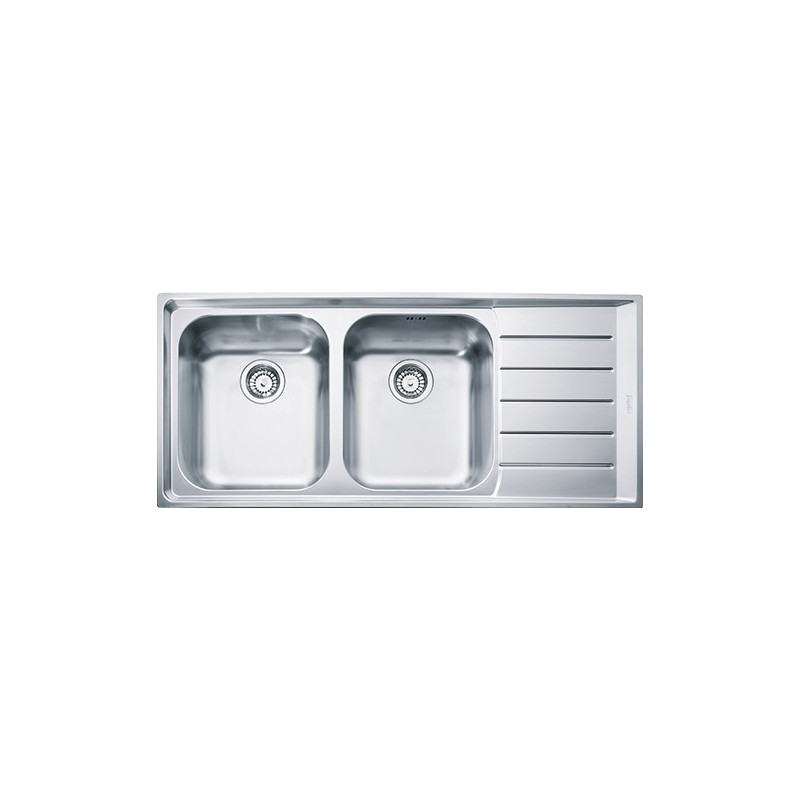  Franke: Évier double bac Neptune NEX 221 127.0059.718 avec égouttoir à droite, finition inox satiné, 116,4x51,4 cm