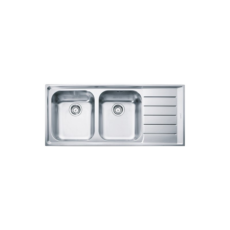  Franke Sink two bowls with drainer on the right Neptune NEX 221 127.0059.718 satin stainless steel finish 116.4x51.4 cm