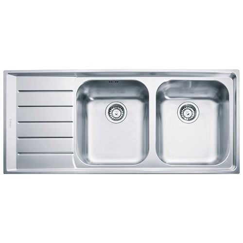 Franke: Évier double bac Neptune NEX 221 127.0059.719 avec égouttoir à gauche, finition inox satiné, 116,4 x 51,4 cm