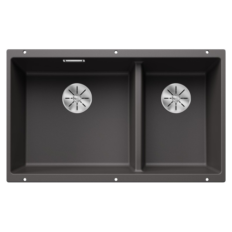 2523152 Évier double bac Blanco SUBLINE 430/270-U Noir intégral, finition Gris roche, 75 x 46 cm - À encastrer sous plan