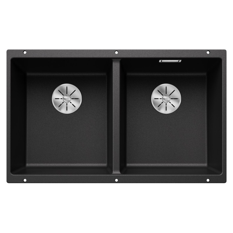 5523574 Évier double bac Blanco SUBLINE 350/350-U Platinum 5523574, finition anthracite, 75 x 46 cm - À encastrer sous plan