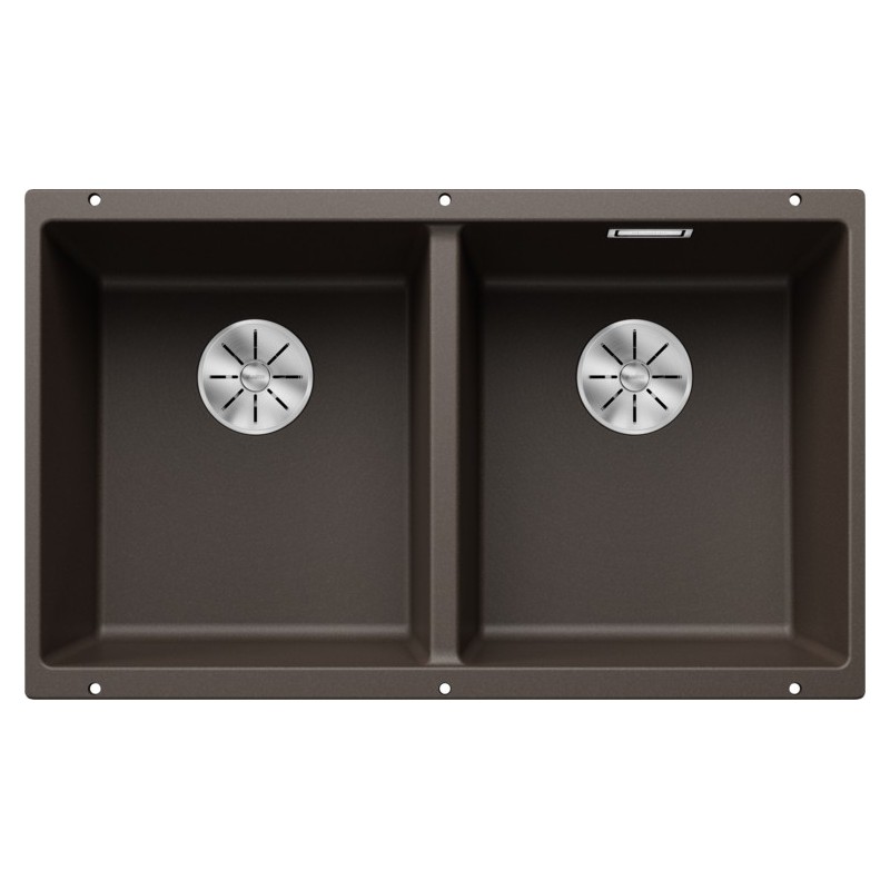 5523583 Évier double bac Blanco SUBLINE 350/350-U Platinum 5523583, finition café, 75 x 46 cm - À encastrer sous plan