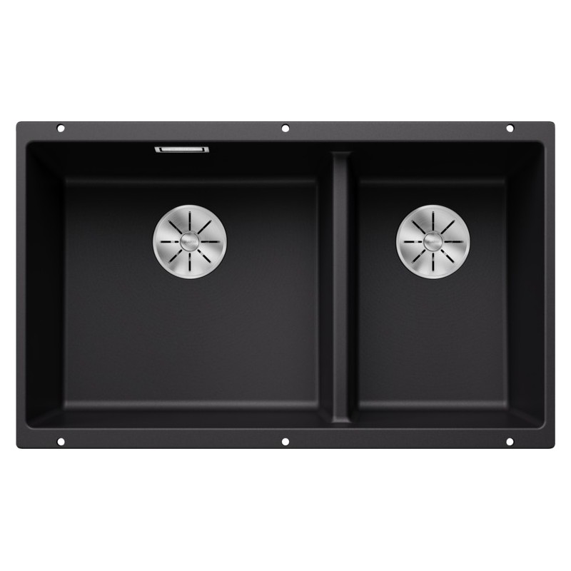 5525991 Évier double bac Blanco SUBLINE 430/270-U Platinum 5525991, finition noire, 75 x 46 cm - À encastrer sous plan