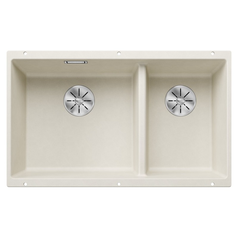 5527167 Évier double bac Blanco SUBLINE 430/270-U Platinum 5527167, finition blanc doux, 75 x 46 cm - À encastrer sous plan