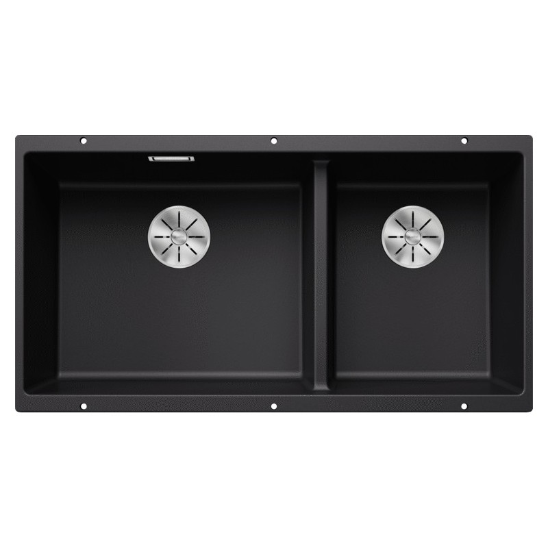 5525993 Évier double bac Blanco SUBLINE 480/320-U Platinum 5525993, finition noire, 85 x 46 cm - À encastrer sous plan