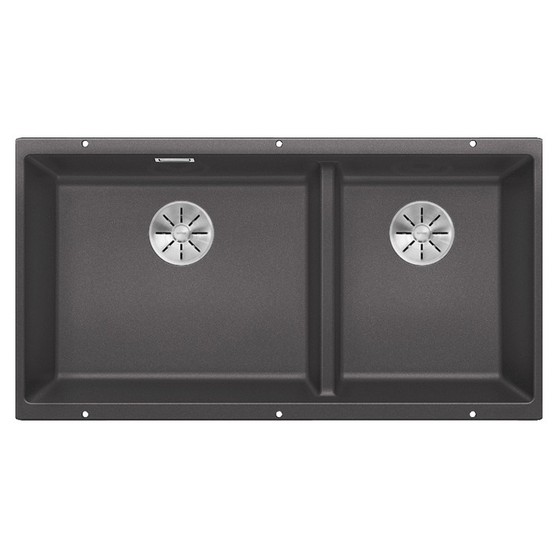 5523585 Évier double bac Blanco SUBLINE 480/320-U Platinum 5523585, finition gris roche, 85 x 46 cm - À encastrer sous plan