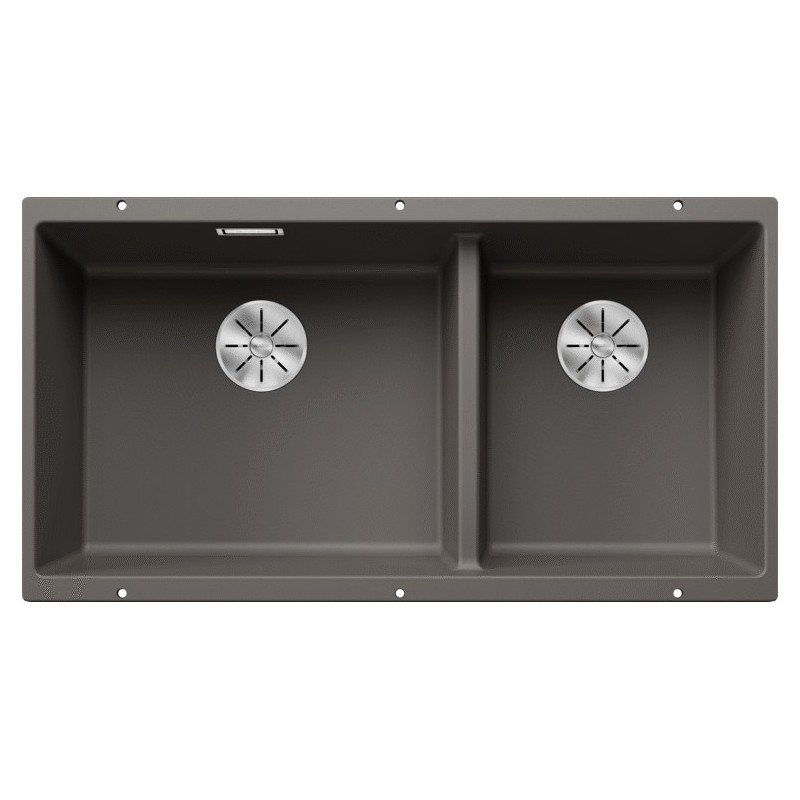 5527351 Évier double bac Blanco SUBLINE 480/320-U Platinum 5527351, finition gris volcan, 85 x 46 cm - À encastrer sous plan