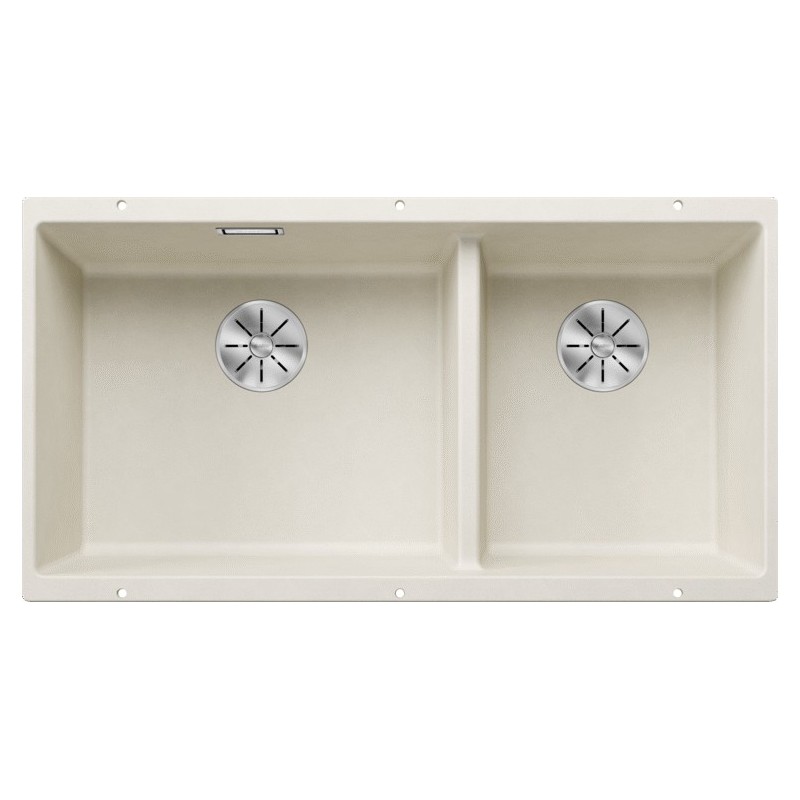 5527168 Évier double bac Blanco SUBLINE 480/320-U Platinum 5527168, finition blanc doux, 85 x 46 cm - À encastrer sous plan