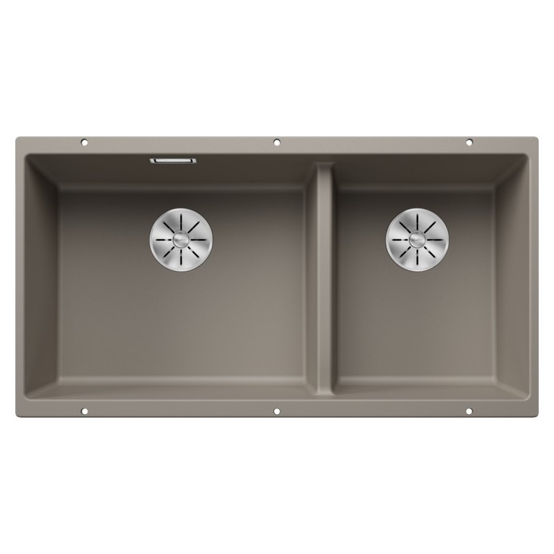 5523591 Évier double bac Blanco SUBLINE 480/320-U Platinum 5523591, finition truffe, 85 x 46 cm - À encastrer sous plan