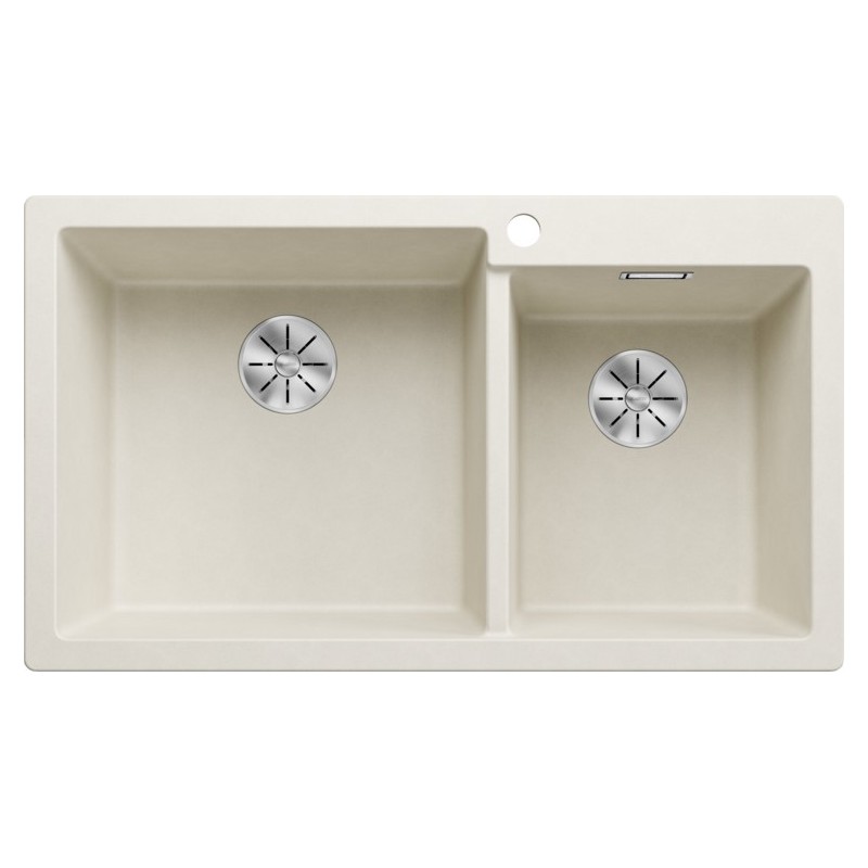 2527641 Évier double bac Blanco PLEON 9 Total Black 2527641 (grand bac à gauche) finition blanc doux, 86 x 50 cm - À poser