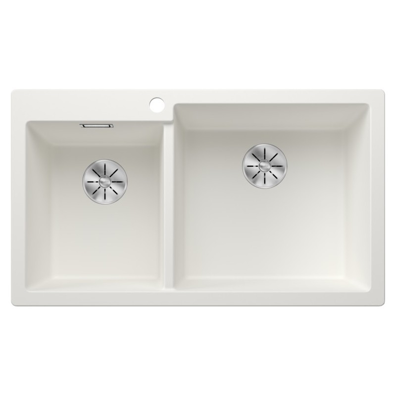4523061 Blanco Lavello due vasche (vasca grande dx) PLEON 9 Dark Steel 4523061 finitura bianco da 86x50 cm - Sopratop