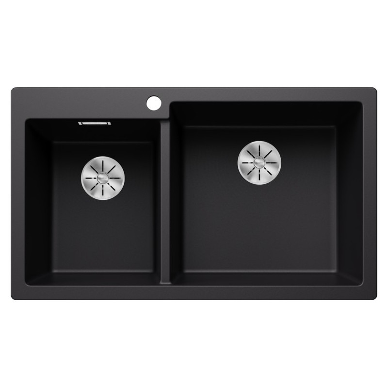 5525958 Blanco Lavello due vasche (vasca grande dx) PLEON 9 Platinum 5525958 finitura nero da 86x50 cm - Sopratop