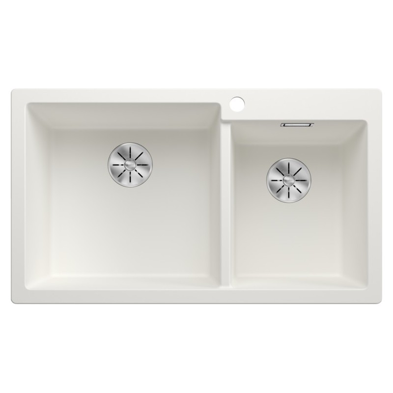 5527640 Blanco Lavello due vasche (vasca grande sx) PLEON 9 Platinum 5527640 finitura bianco da 86x50 cm - Sopratop