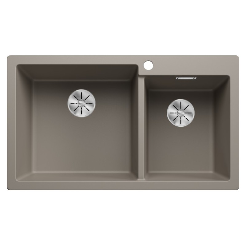 5527642 Évier double Blanco (grand bac gauche) PLEON 9 Platinum 5527642 finition truffe 86x50 cm - À poser