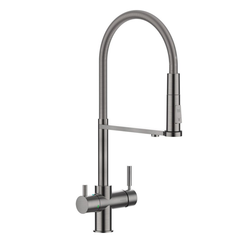 1801071 Mitigeur thermostatique ProAcqua 5 voies avec douchette OMIN 1801071, finition nickel brossé - avec kit purificateur d'eau