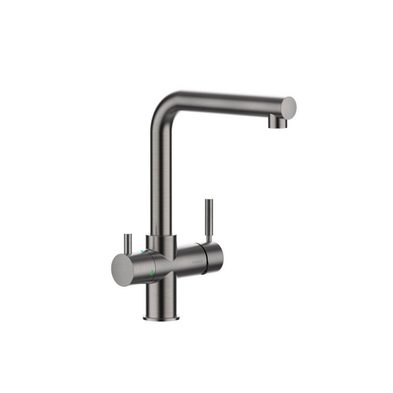 1801086 Mitigeur ProAcqua OMIN 1801086 à 5 voies et double commande, finition nickel brossé, avec kit de purification d'eau