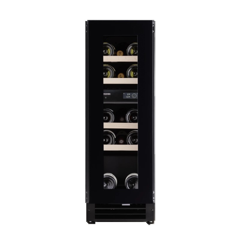 DAUF-16.64DBH Bodega para vinos Dunavox FLOW-16H DAUF-16.64DBH de 30 cm, empotrable o independiente, con acabado en negro.