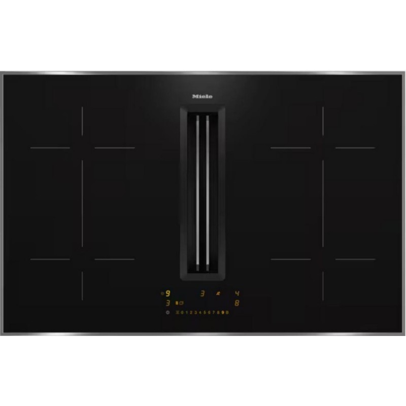 KMDA 7473-1 FR Silence Plaque de cuisson Miele KMDA 7473-1 FR Silence 80 cm en vitrocéramique noire avec hotte intégrée, à encastrer ou à poser.