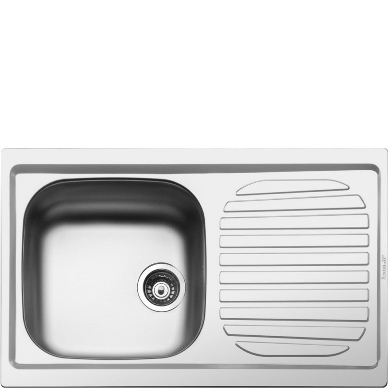 LYP791R Smeg LYP791R single bowl sink with drainer, stainless steel finish, 79x50 cm