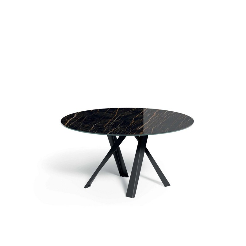 Emisfero Fisso T404 Ozzio Emisfero fixed round table art. T404 with metal frame and Ø150 cm ceramic top
