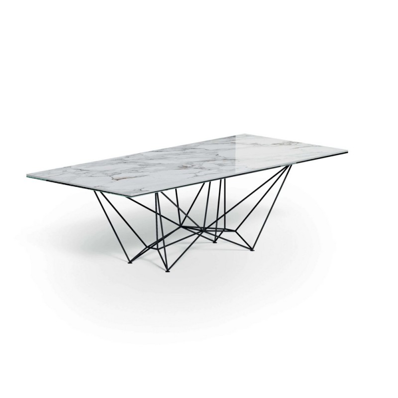 Fil8 Fisso T237_18090 Mesa fija Ozzio Fil8 art. T237 con estructura metálica y tablero de mármol de 180x90 cm.