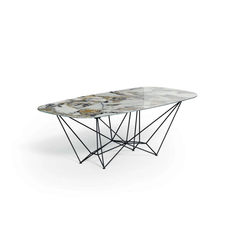 Fil8 Fisso Ovale T237_220110 Table fixe Ozzio Fil8 art. T237 avec structure en métal et plateau ovale au choix 220x110 cm