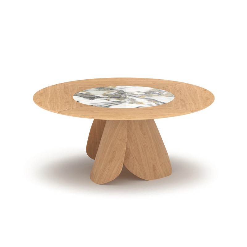 Veliero T314 Ozzio Tavolo rotondo fisso Veliero art. T314 con struttura in legno e piano in legno e ceramica da Ø180 cm - Con disco girev