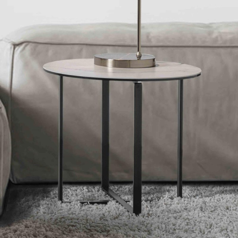 Art. 1430/845 Maconi Tavolino rotondo fisso 1430/845 con struttura in metallo e piano in vetroceramica da Ø50 cm