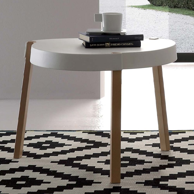 Art. 1430/810 Table basse ronde fixe Maconi 1430/810 avec structure en hêtre et plateau en polypropylène Ø55 cm et h. 44 cm
