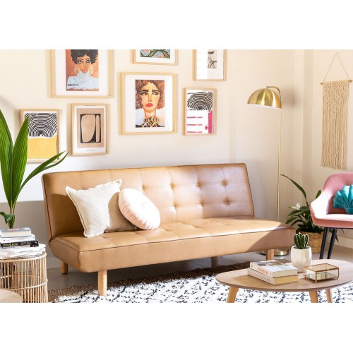 Oppy Home BAXTON 3 seater sofa bed in camel leatherette 180x98 cm