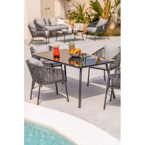 Oppy Home ARHIZA fixed outdoor table with aluminum structure and glass top 160x90 cm