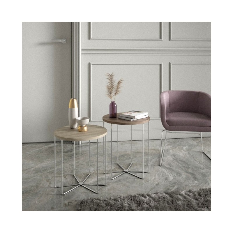  Maconi Tavolino rotondo Silver 1087 con piano in legno da 46 cm e h. 48 cm serie Coffee Table collection
