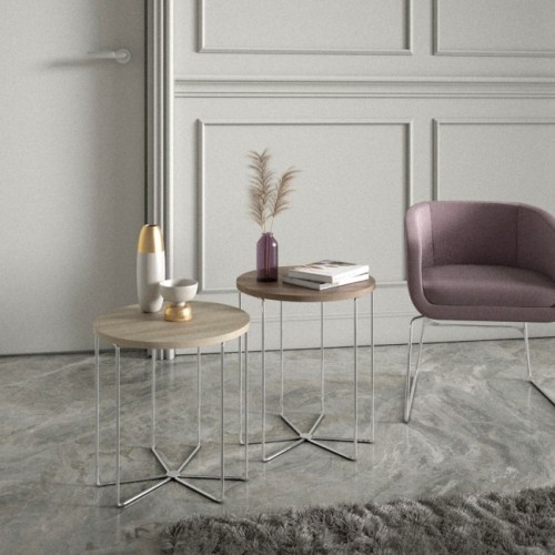 Maconi Silver 1088 round coffee table with wooden top of 46 cm and h. 53 cm series Coffee Table collection