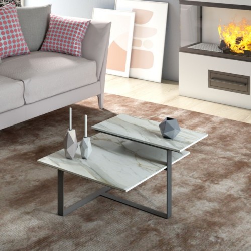 Maconi Scacco matto 1071 coffee table with double top in stoneware 70 cm and h. 38 cm series Coffee Table collection