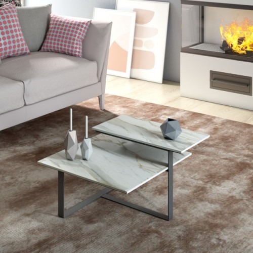 Table basse Maconi Scacco matto 1071 avec double plateau en grès 70 cm et h. Collection Table basse série 38 cm