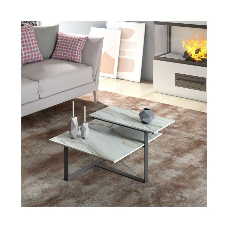  Maconi Scacco matto 1071 coffee table with double top in stoneware 70 cm and h. 38 cm series Coffee Table collection