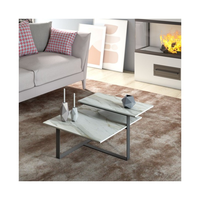  Table basse Maconi Scacco matto 1071 avec double plateau en grès 70 cm et h. Collection Table basse série 38 cm