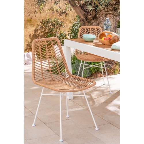 Oppy Home GOUDA outdoor chair with metal frame and natural rattan seat of h. 84.5 cm
