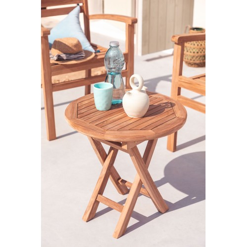 Oppy Home PIRA round folding outdoor table in teak wood Ø50 cm