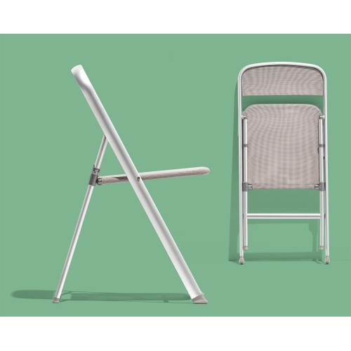 Connubia Folding chair Alu CB205 with structure in satin aluminum and seat in gray net of h. 85 (96) cm