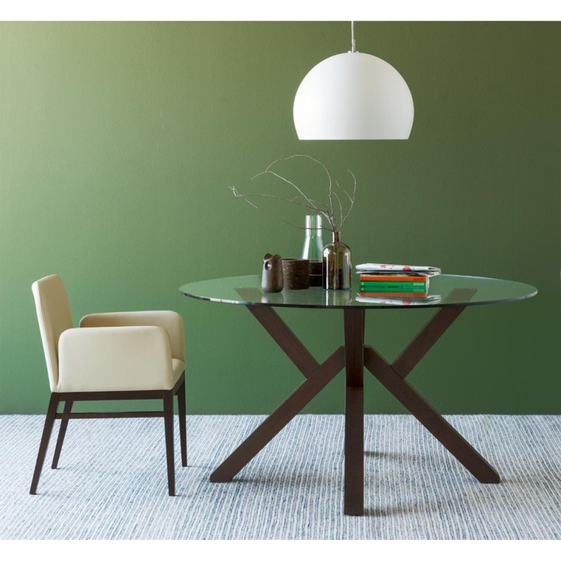  Table ronde fixe Connubia Mikado CB4728-FD 120 avec structure en hêtre et plateau en verre Ø120 cm