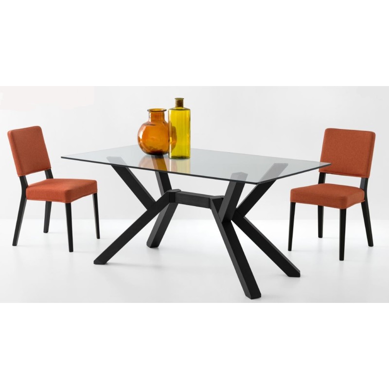  Table fixe Connubia Mikado CB4728-FR 180 avec piètement en hêtre et plateau en verre de 180 x 90 cm