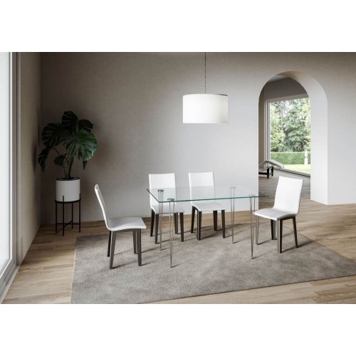 Itamoby Table fixe Marigold en verre transparent et pieds en métal chromé 130x80 cm