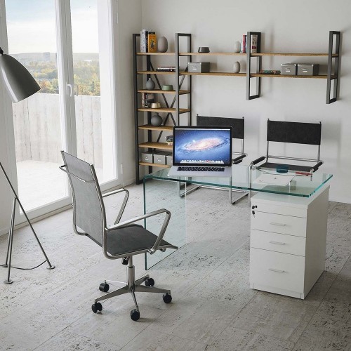 Bureau Itamoby avec bloc-tiroirs B-Desk en verre transparent de 125,5x65 cm