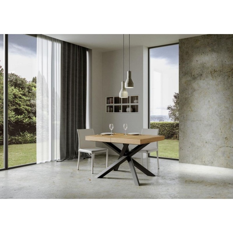  PROMO - Mesa extensible Itamoby Volantis en melamina y estructura de hierro antracita 130(390)x90 cm