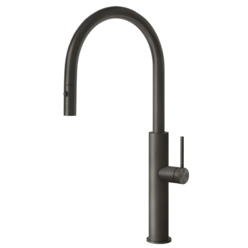 Gessi Single lever mixer with pull-out shower Kitchen 60022 707 Black Metal Brushed finish