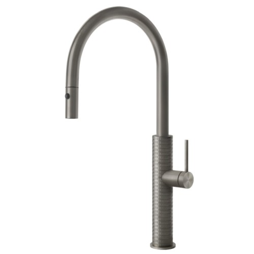 Gessi Kitchen Meccanica single lever mixer with pull-out spray 60024 239 Steel Brushed finish